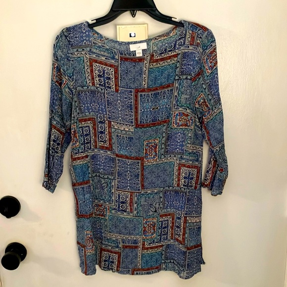 J. Jill Blue Print Pattern Top 3/4 Sleeves - Picture 1 of 7